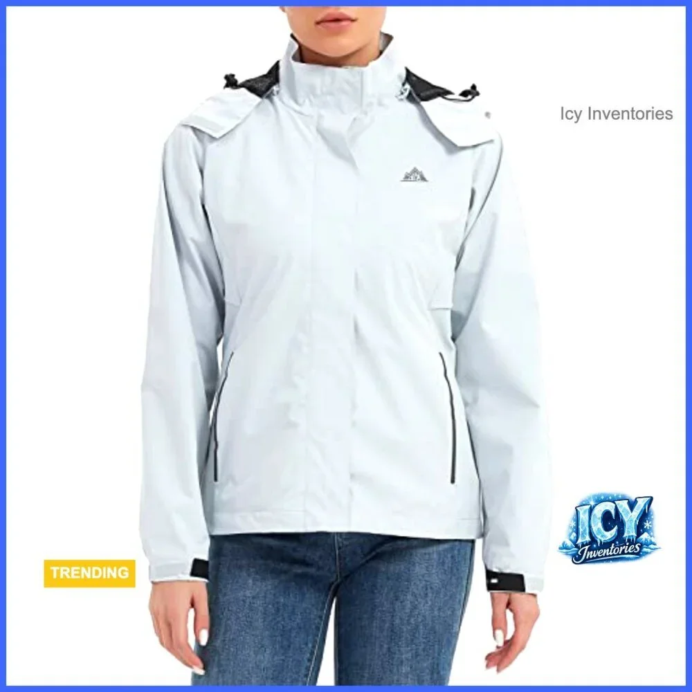 Waterproof Rain Jacket Lightweight Hooded Windbreaker Polyester